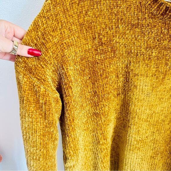 SMYM MUMU Gold Yellow Chenille Knit Oversized Distressed Crop Boxy Sweater XS - Picture 14 of 16